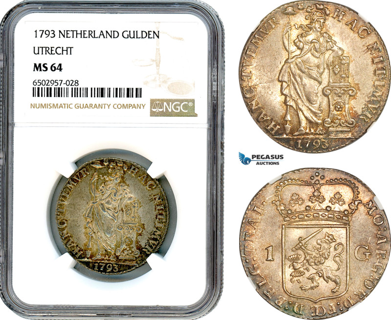 Netherlands, Utrecht, Gulden 1793, Silver, KM-102, Lustrous with fantastic tonin...