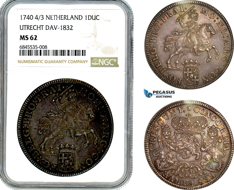 Netherlands, Utrecht, Ducaton 1740/30, Overdate Variety, Silver, Dav-1832, Lustr...