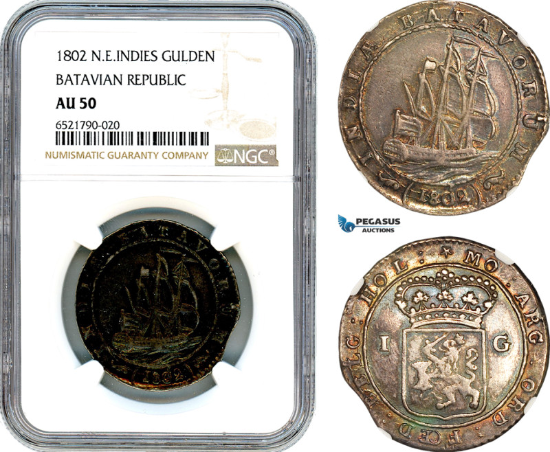 Netherlands East Indies, Batavian Republic, Gulden 1802, Silver, Enkhuizen Mint,...