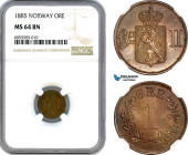 Norway, Oscar II, 1 Öre 1885, Kongsberg Mint, Bronze, NM. 115, NGC MS 64 BN