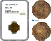 Norway, Oscar II, 2 Öre 1899, Kongsberg Mint, Bronze, NM. 109, NGC MS 62 BN