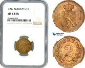 Norway, Oscar II, 2 Öre 1902, Kongsberg Mint, Bronze, NM. 110, NGC MS 63 BN