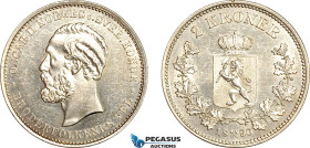 Norway, Oscar II, 2 Kroner 1890, Kongsberg Mint, Silver, NM. 21, Lightly cleaned, EF-UNC