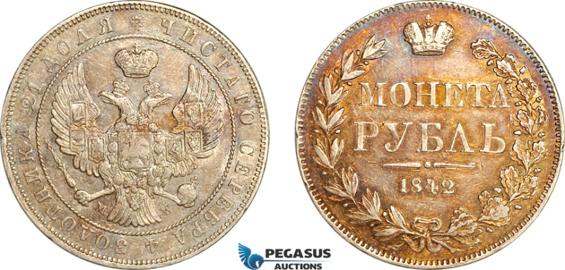 Russia, Nicholas I, Rouble 1842 MW, Warsaw Mint, Silver, Bitkin 415, Rare, Old c...