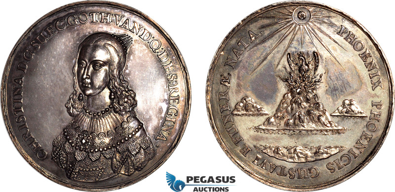 Sweden, Kristina, Silver Medal ND (1632) by Sebastian Dadler (Ø49mm, 34.81g) On ...