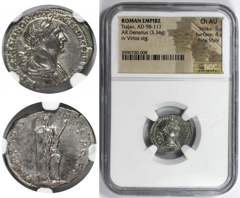 Römische Münzen, MÜNZEN DER RÖMISCHEN KAISERZEIT. AR Denar 98-117 n. Chr., Rom. ...
