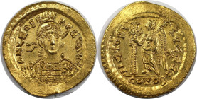 Römische Münzen, MÜNZEN DER RÖMISCHEN KAISERZEIT. Leo I. AV Solidus. Konstantinopel, 462 oder 466 n. Chr. 4,45 g. 22,0 mm. 6 h. Vs.: D N LEO PERPET AV...