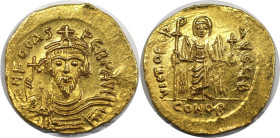 Römische Münzen, MÜNZEN DER RÖMISCHEN KAISERZEIT. Phocas. AV Solidus. Konstantinopel, 607-610 n. Chr. 4,38 g. 21,0 mm. 6 h. Vs.: ∂ N FOCAS PЄRP AVC, B...