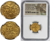 Byzantinische Münzen. Constantinus V., 751-775 n. Chr. und Leo IV. AV Solidus (4,46 g). Vs.: Drapierte Büsten des Constantinus V. und Leo IV., beide m...
