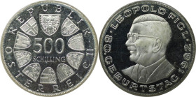 RDR – Habsburg – Österreich, REPUBLIK ÖSTERREICH. 80. Geburtstag von Leopold Figl. 500 Schilling 1982. 24,0 g. 0.640 Silber. 0.49 OZ. KM 2959. Poliert...