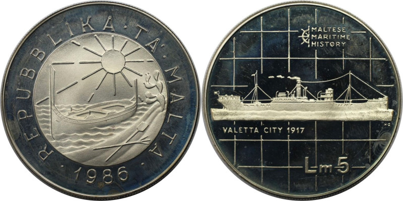 Europäische Münzen und Medaillen, Malta. Valetta City. 5 Liri 1986. 20,0 g. 0.92...