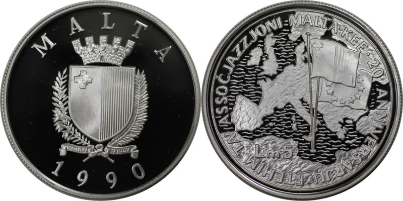 Europäische Münzen und Medaillen, Malta. 5 Liri 1990. 28,28 g. 0.925 Silber. 0.8...