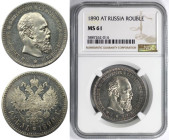 Russische Münzen und Medaillen, Alexander III. (1881-1894). Rubel 1890. Silber. Bitkin 73 (R). NGC MS 61. Selten!