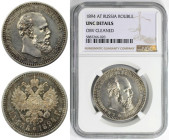 Russische Münzen und Medaillen, Alexander III. (1881-1894). Rubel 1894 AG. Silber. Bitkin 78. NGC UNC Details obv. Cleaned