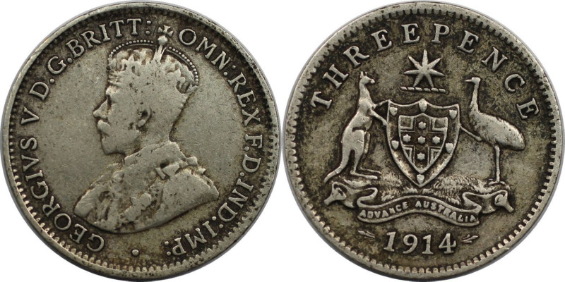 Weltmünzen und Medaillen, Australien / Australia. George V. 3 Pence 1914. Silber...