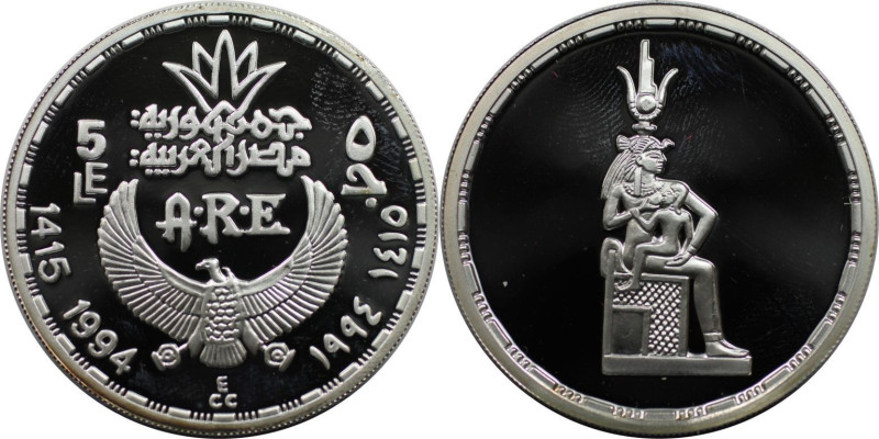 Weltmünzen und Medaillen, Ägypten / Egypt. Göttin Isis. 5 Pounds 1994 (AH 1415)....