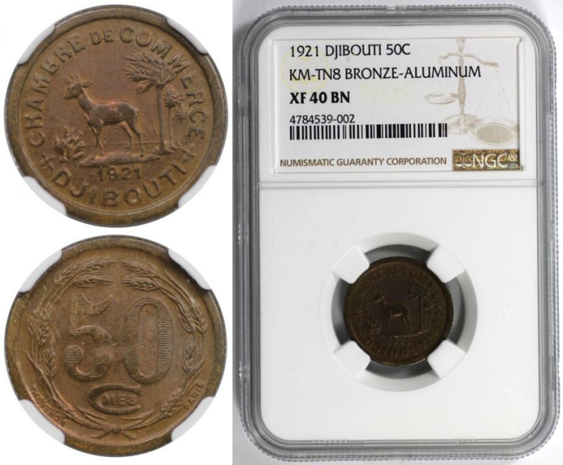 Weltmünzen und Medaillen, Dschibuti / Djibouti. 50 Centimes 1921. Aluminium-Bron...