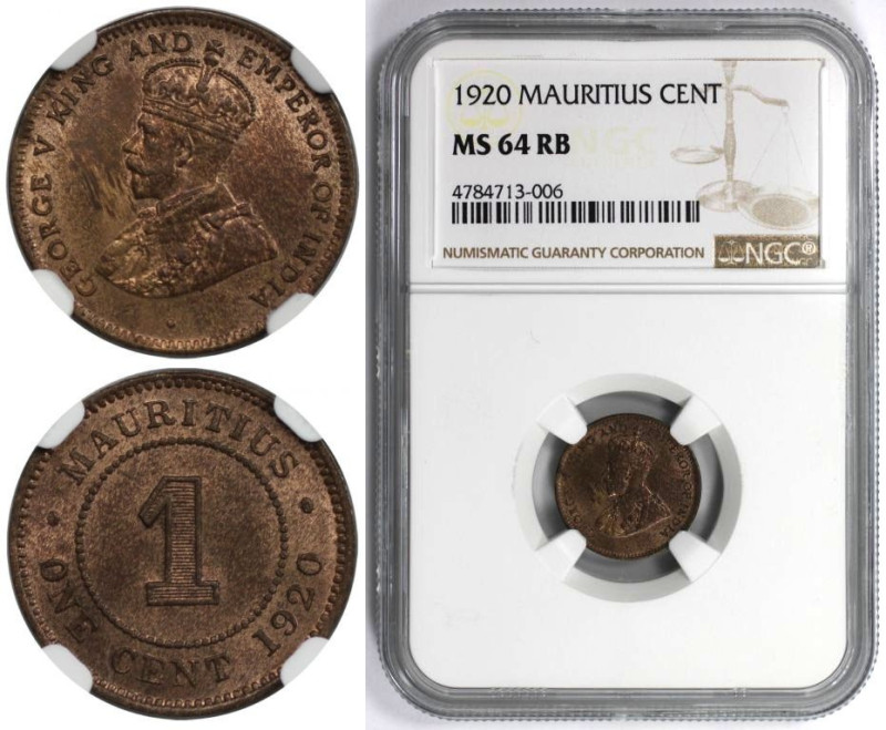 Weltmünzen und Medaillen, Mauritius. George V. 1 Cent 1920. Bronze. KM 12. NGC M...