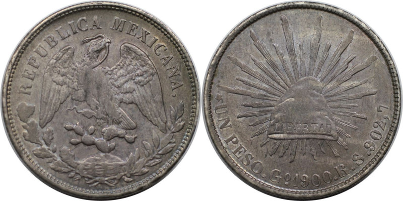 Weltmünzen und Medaillen, Mexiko / Mexico. 1 Peso 1900 Go, Guanajuato. Silber. 2...