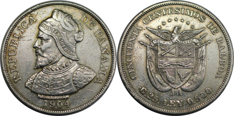 Weltmünzen und Medaillen, Panama. Vasco Nunez de Balboa. 50 Centimos 1904. Silbe...