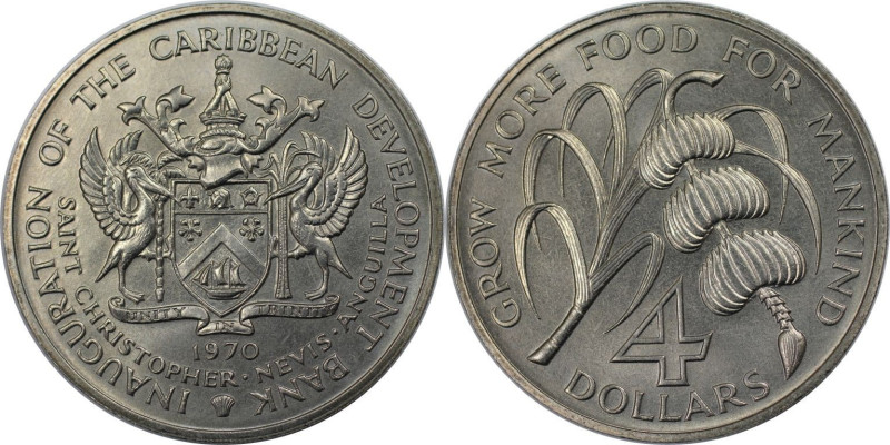 Weltmünzen und Medaillen, Saint Kitts and Nevis. Serie: F.A.O. 4 Dollars 1970. K...