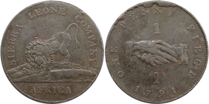 Weltmünzen und Medaillen, Sierra Leone. 1 Penny 1791. Bronze. KM 2.1. Sehr schön...