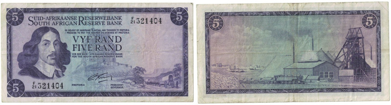 Banknoten, Südafrika / South Africa. 5 Rand 1966. Erste Zeilen mit Bankname und ...