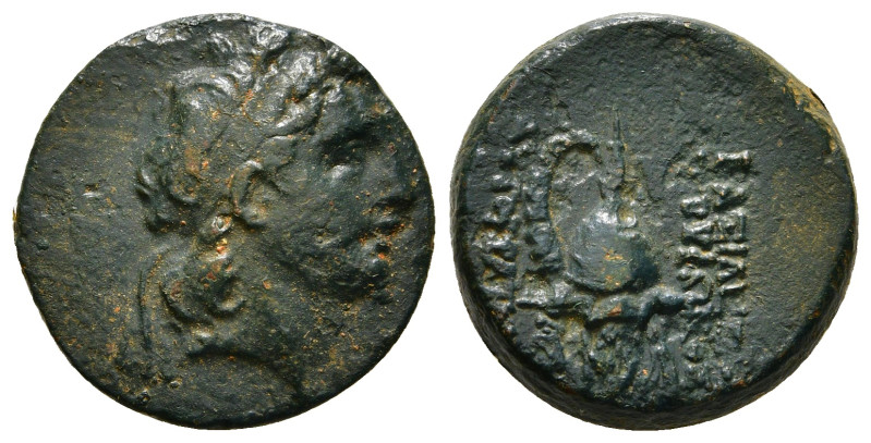 SELEUKID KINGDOM. Tryphon (Circa 142-138 BC). Ae. Antioch.
Obv: Diademed head ri...