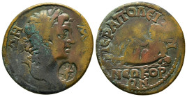 PHRYGIA. Hierapolis. Pseudo-autonomous issue. Tetrassarion time of Elagabalus AE Obv :ΔΗΜΟϹ laureate head of Demos, r., with drapery. Rev :ΙƐΡΑΠΟΛƐΙΤΩ...