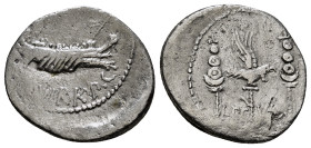MARK ANTONY. Denarius (32-31 BC). Patrae(?). Legionary issue.
Obv: ANT AVG / III VIR R P C.
Galley right.
Rev: LEG - VI.
Aquila right between two sign...