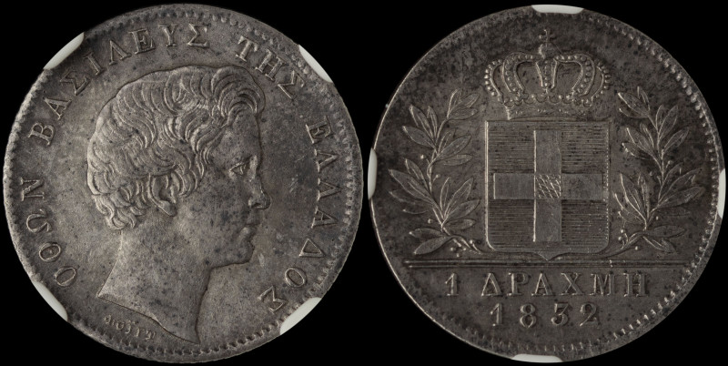 GREECE: 1 Drachma (1832) (type I) in silver (0,900). Head of King Otto facing ri...