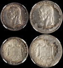 GREECE: Set of 2 Essai coins (1915) in silver (0,835) composed of 1 Drachma & 2 Drachmas. Laurel portrait of King Constantine I and inscription "ΚΩΝΣΤ...