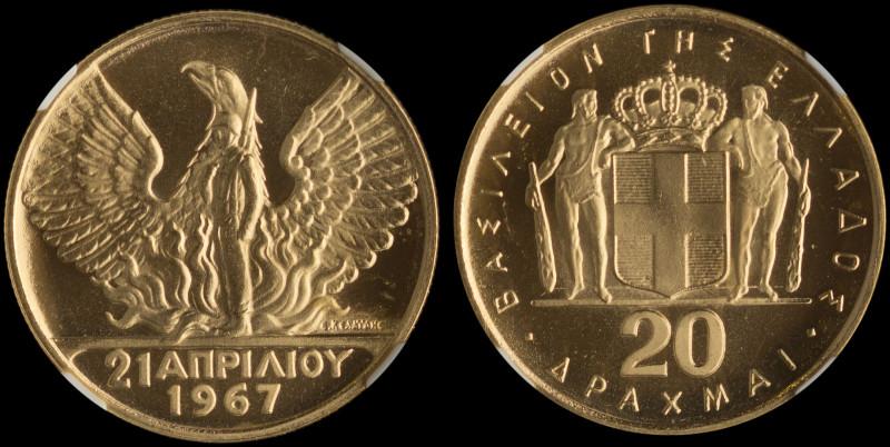 GREECE: 20 Drachmas (1970) in gold (0,900) commemorating the April 21st 1967. Ph...