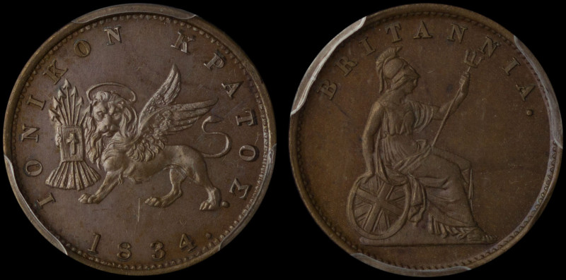 GREECE: 1 new Obol (1834.) in copper. The lion of St Mark and inscription "ΙΟΝΙΚ...