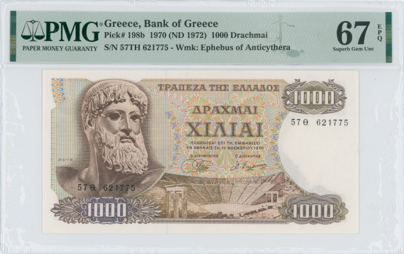 GREECE: 1000 Drachmas (1.11.1970 / issued in 1972) in brown on multicolor unpt. ...