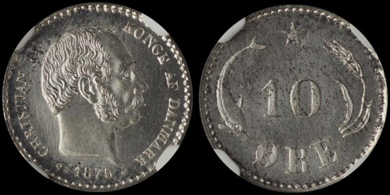 DENMARK: 10 Ore (1875 CS) in silver (0,400). Head of King Christian IX facing ri...