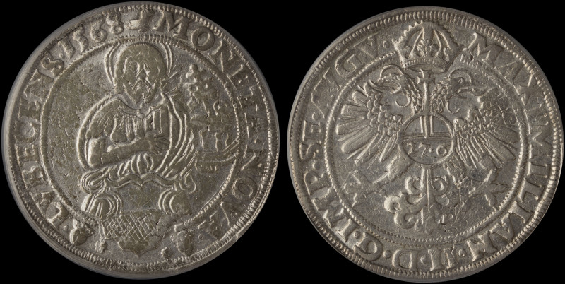 GERMAN STATES / LUBECK: 1 Thaler (1568) in silver. St John holding Gospels on ob...