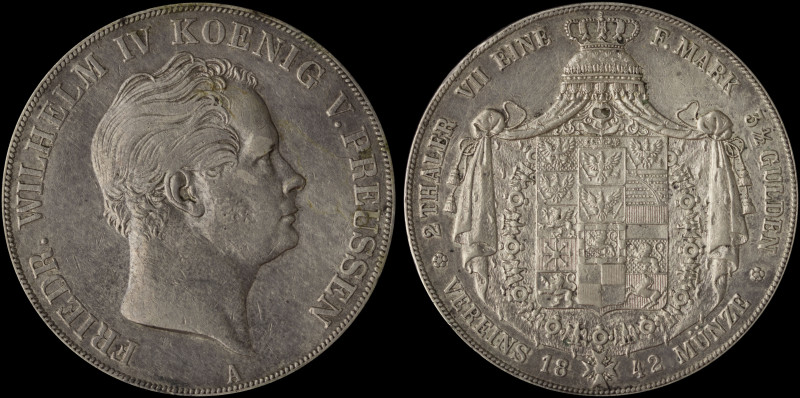 GERMAN STATES / PRUSSIA: 2 Thaler (1842 A) (3- 1/2 Gulden) in silver (0,900). He...