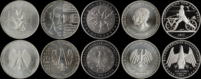 GERMANY / FEDERAL REPUBLIC: Lot of 5 commemorative coins in silver (0,925), comp...