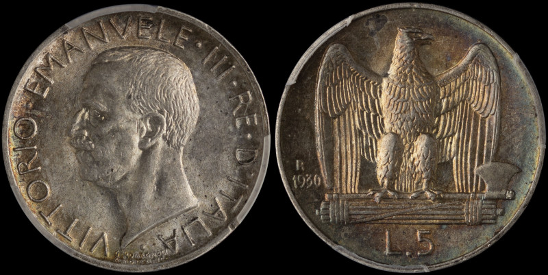 ITALY: 5 Lire (1930 R) in silver (0,835). Head of Vittorio Emanuele III facing l...