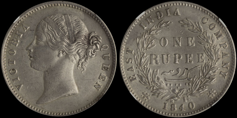 INDIA / BRITISH: 1 Rupee [1840 (b&c)] in silver (0,917). Head of Queen Victoria ...