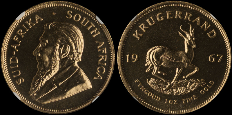 SOUTH AFRICA: 1 Krugerrand (1967) in gold (0,917). Bust of Paul Kruger facing le...