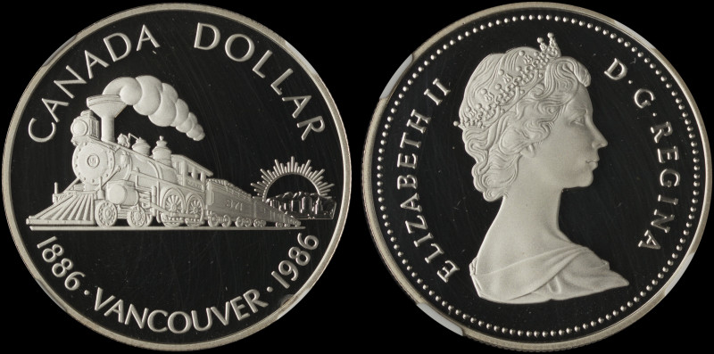 CANADA: 1 Dollar (1986) in silver (0,500) commemorating Vancouver. Young bust of...