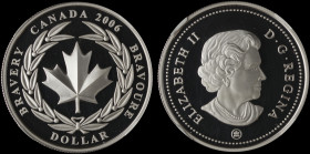 CANADA: 1 Dollar (2006) in silver (0,925) commemorating the Medal of Bravery. Head of Queen Elizabeth II facing right on obverse. Maple leaf surrounde...
