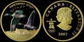 CANADA: 75 Dollars (2007) in gold (0,583) from Vancouver 2010 Olympic series. Bust of Queen Elizabeth II facing right on obverse. Canada geese in flig...