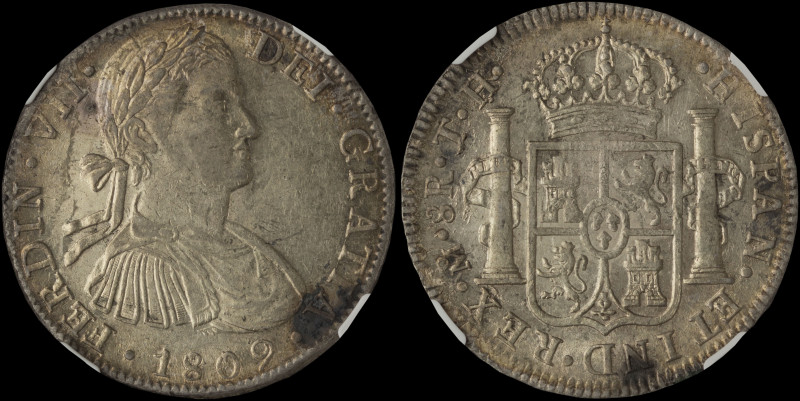 MEXICO: 8 Reales (1809Mo TH) in silver (0,896). Armored laurete bust of Ferdinan...