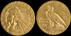 USA: 5 Dollars (1909 D) in gold (0,900). Indian head facing left on obverse. American eagle on reverse. (KM 129). Uncirculated.