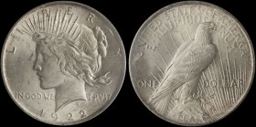 USA: 1 Dollar (1923) in silver (0,900). Capped head of Liberty with headband with rays facing left on obverse. Eagle standing on rock with wings folde...