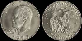 USA: 1 Dollar (1973 S) in silver (0,400). President Dwight Eisenhower facing left on obverse. American eagle landing on moon, based on the Apollo 11 m...