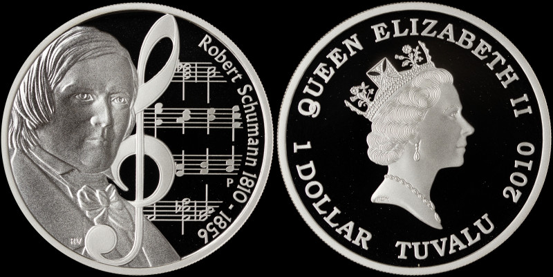 TUVALU: 1 Dollar (2010 P) in silver (0,999) commemorating Great Composers / Robe...